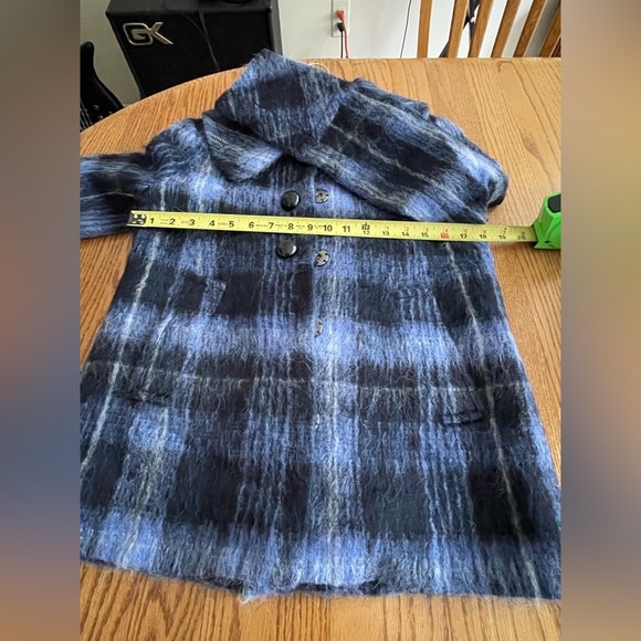 Eryn Brinie Made In Italy Winter Wool Coat Metallic Blue Sz S Oversized Collar - Picture 9 of 11